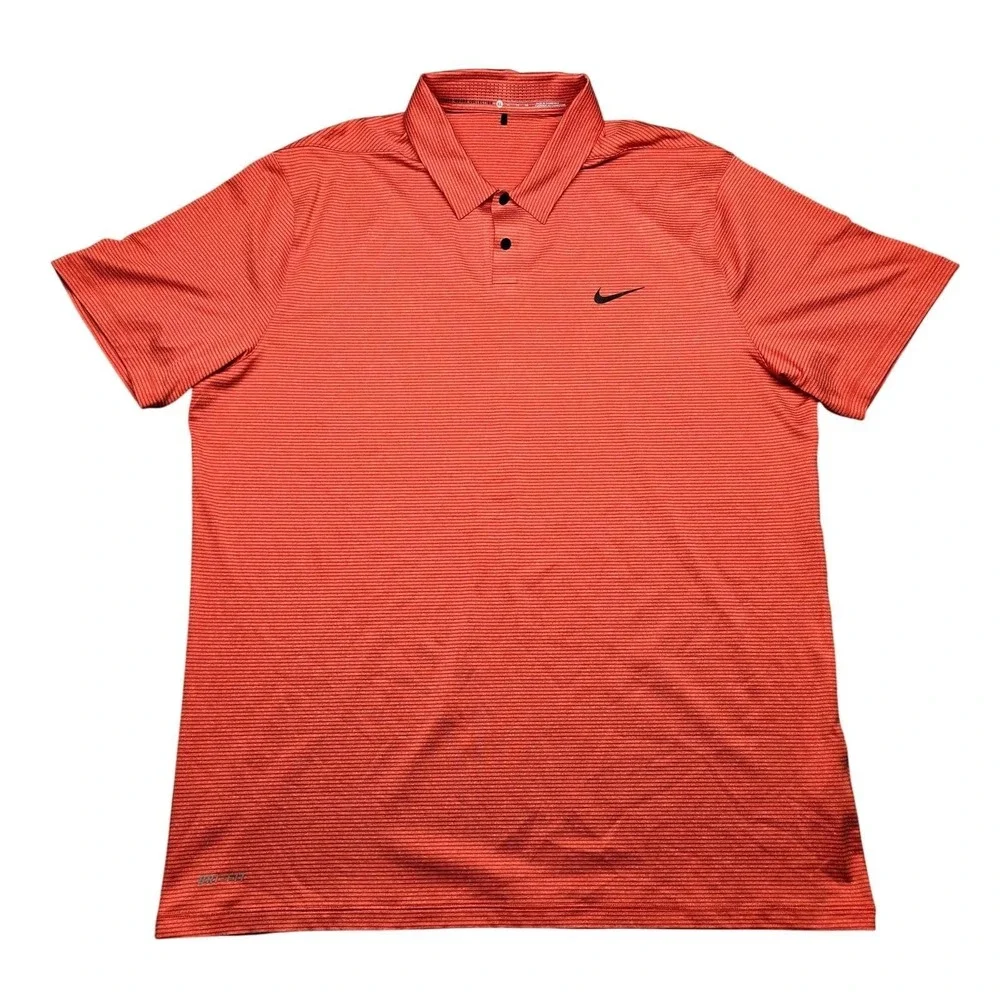 Nike Tiger Woods Collection Polo Mens XL‎ Red Micro Stripe Dri Fit Golf